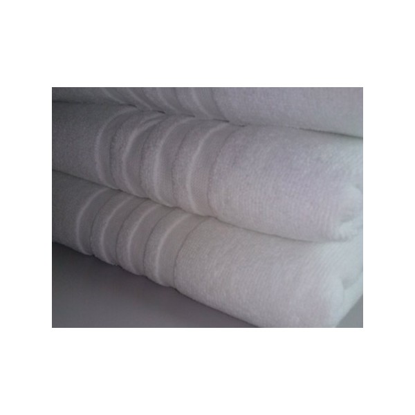 Lot de 12 serviettes de toilette 50x100 cm 100% coton blanc liteaux toile 470g