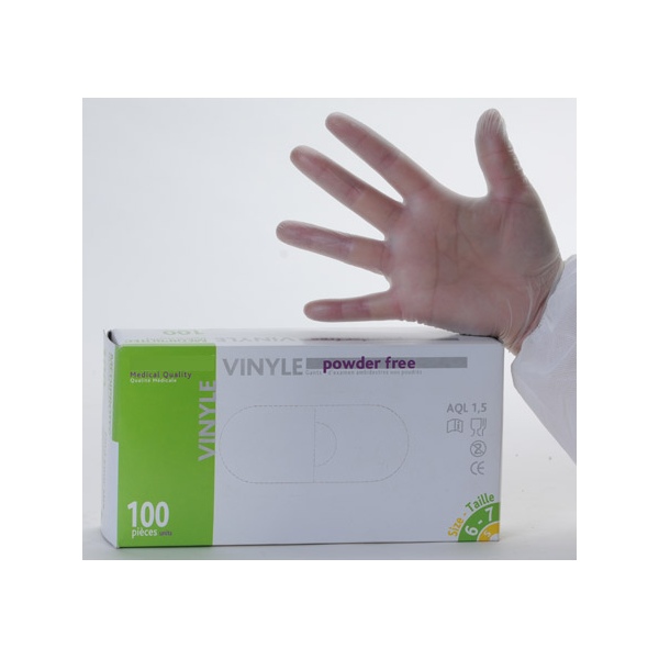 Gant d'examen vinyle non poudré AQL 1,5 qualité médicale (le carton de 1000)